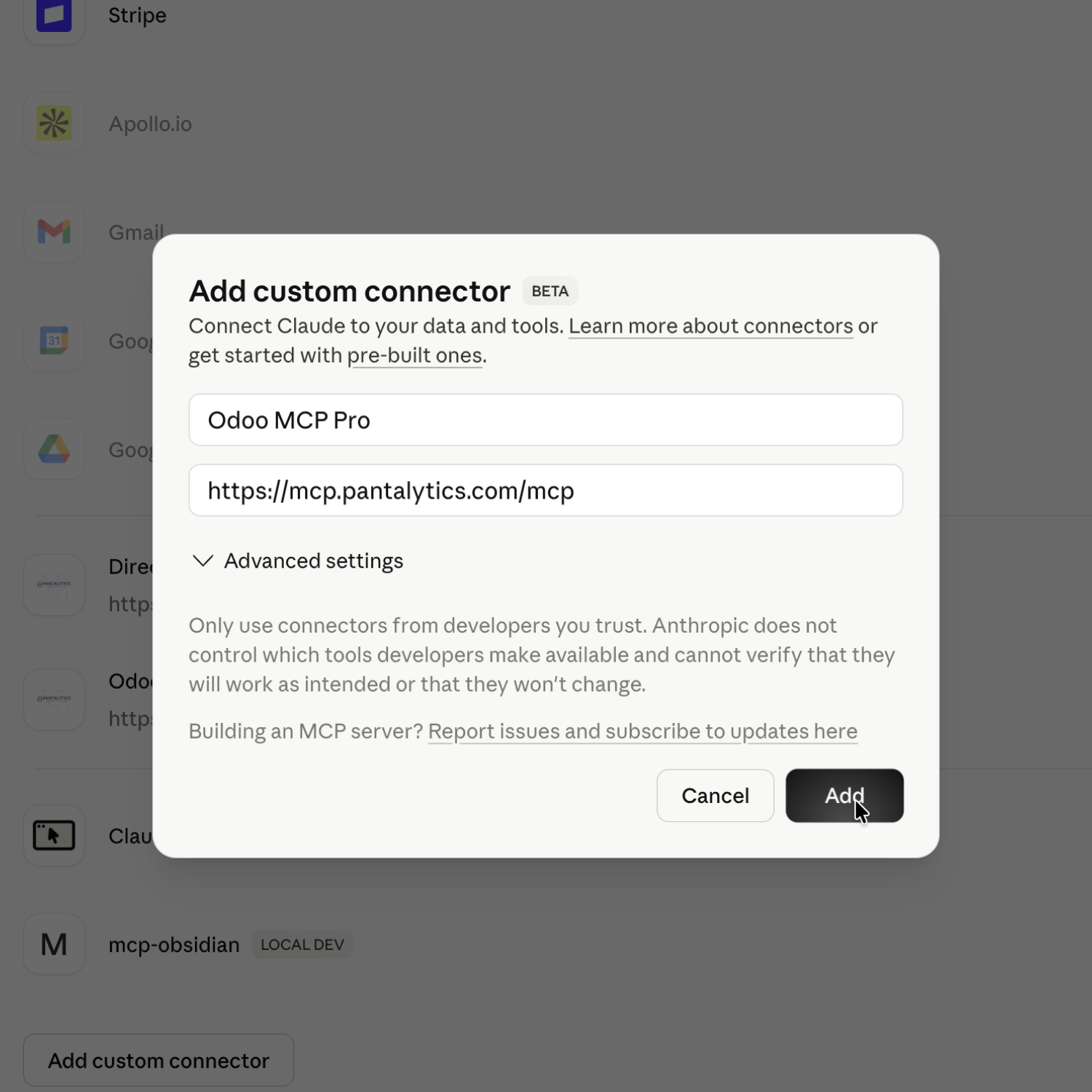 Voeg de connector toe