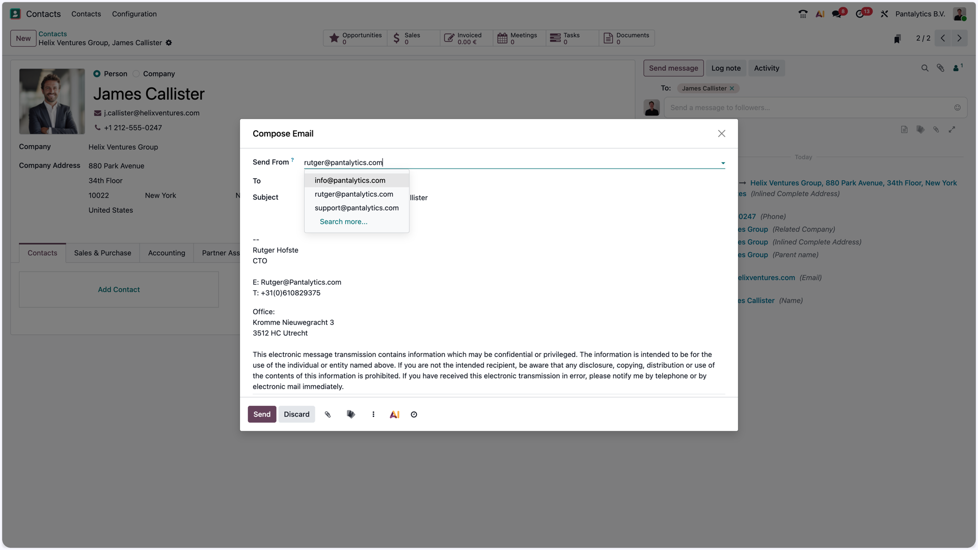E-mail composer met mailbox selectie